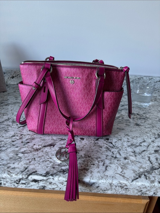 Michael Kors Handbags - Michael Kors Hot Pink Signature Tote with Tassel Charm